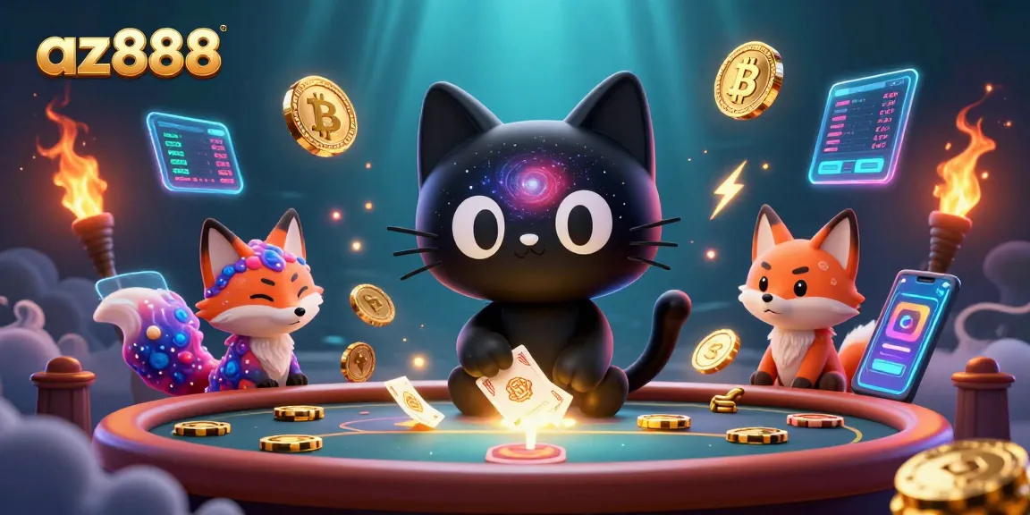 Experience the vibrant sweep of az888 as a cosmic cat pulls in chips and crypto in this colorful 3D casino scene.