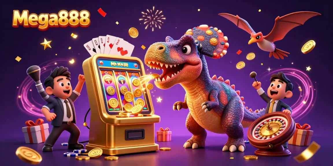Join mega888's thrilling jackpot adventure with dynamic slots and colorful casino elements!