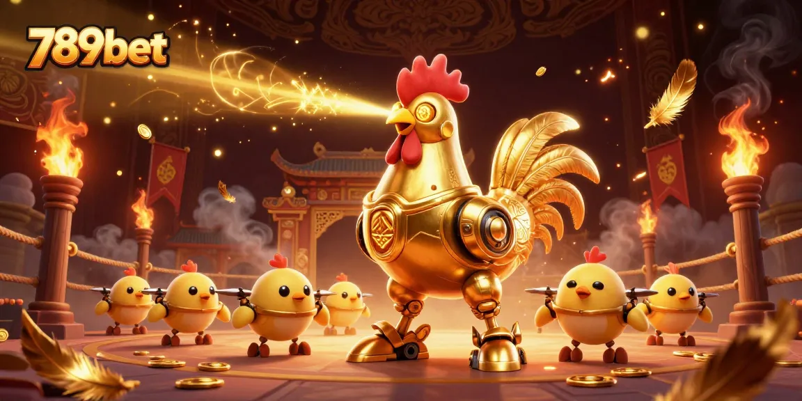 Engage in thrilling betting action at 789bet with 3D rooster robot and golden coins.