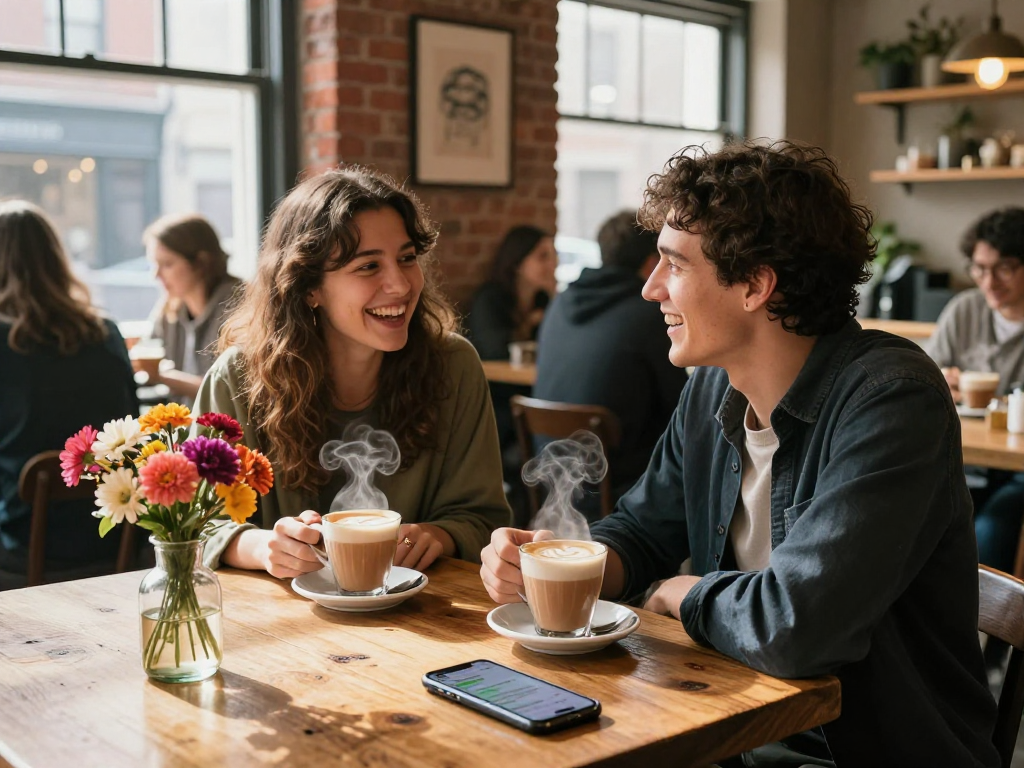 Engaging friends enjoying a spicy chat over steaming mugs in a cozy café.