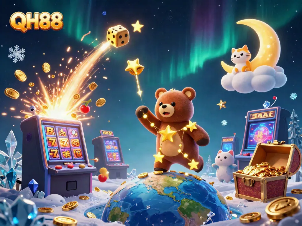 Experience the excitement of QH88 casino games with vibrant, gold-themed 3D digital art.