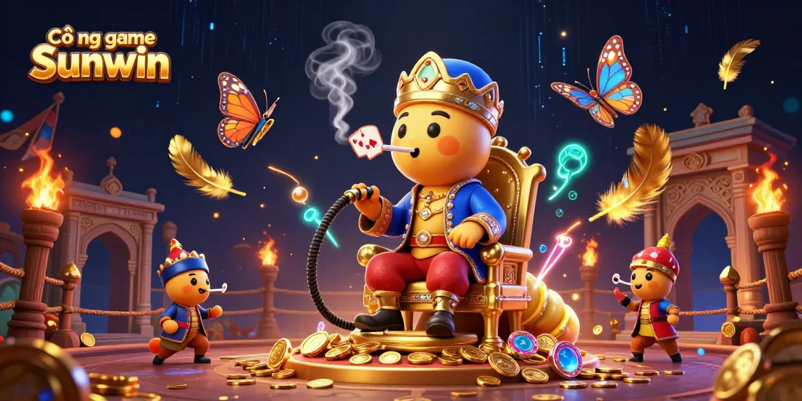 Experience thrilling action at Cổng game Sunwin with a vibrant scene of gaming excitement featuring a colorful caterpillar and poker symbols.