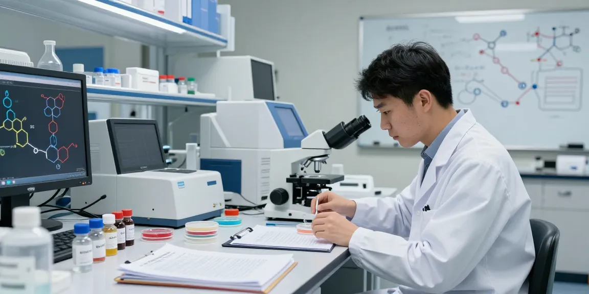 Research peptides for sale showcased in a high-tech lab environment with a scientist conducting experiments.