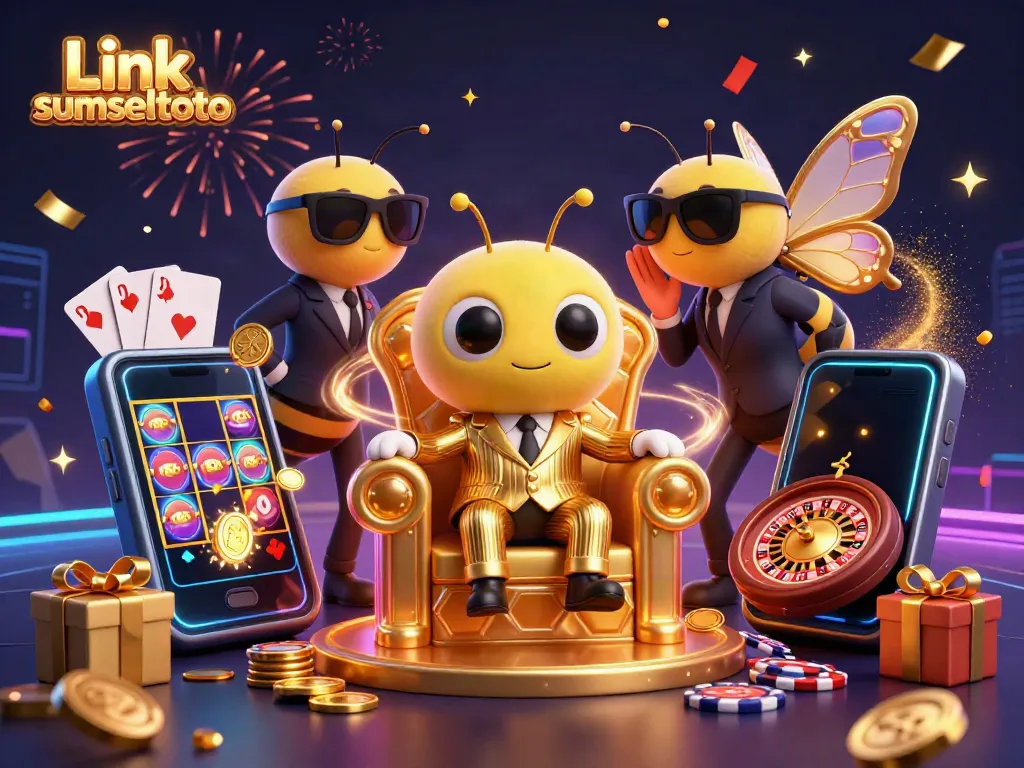 Experience the vibrant world of Link sumseltoto with a dynamic 3D illustration capturing casino excitement.