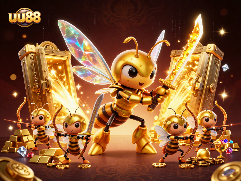 Engage with the thrilling gameplay at uu88, surrounded by dynamic casino elements and golden treasures.